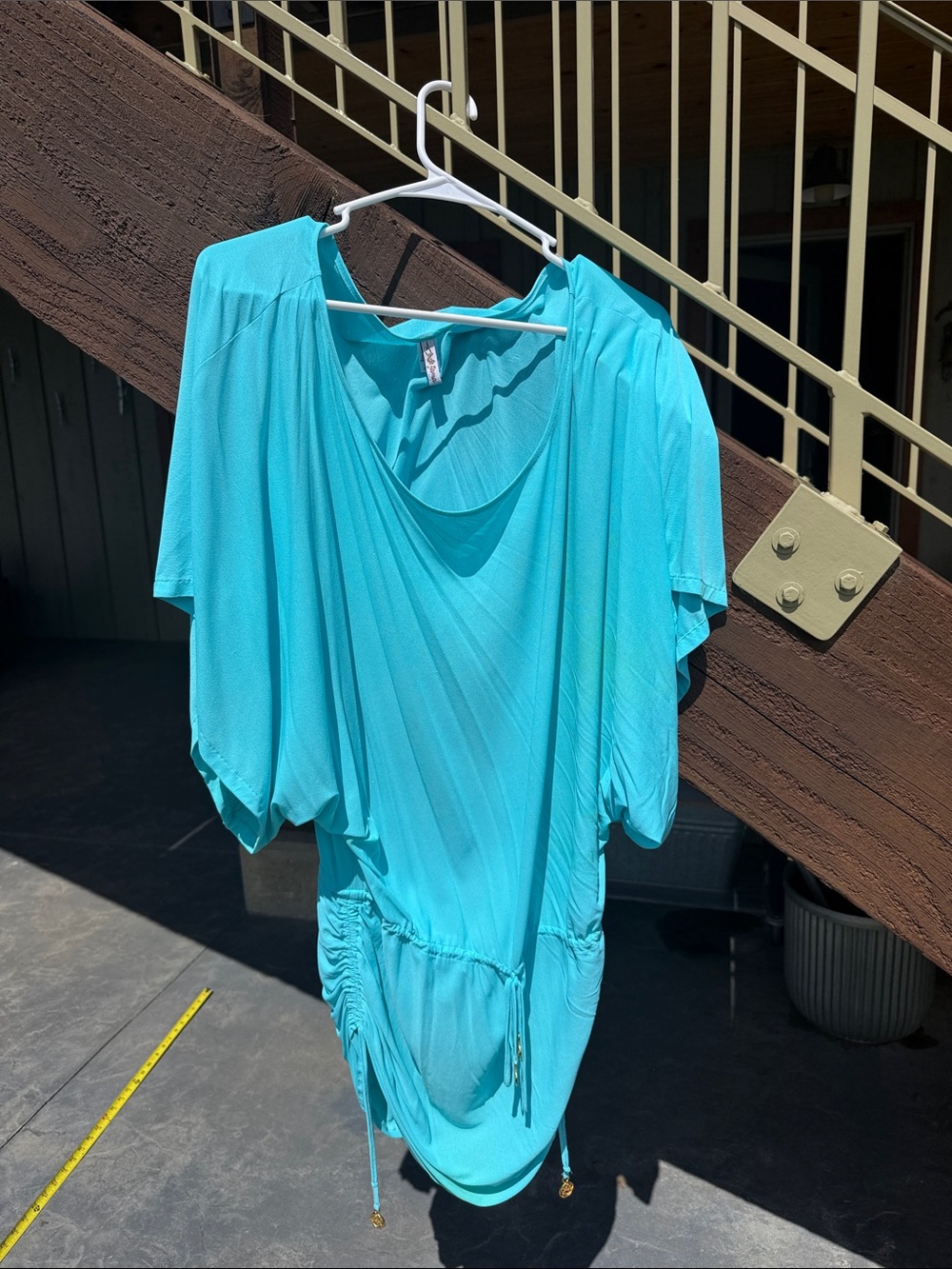 Luli Fama size MED coverup.Lightweight Turquoise Drawstring Tunic